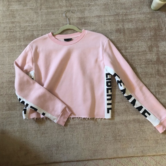 TopShop Pale Pink/Black/White Raw Hem Sweatshirt - Picture 1 of 4